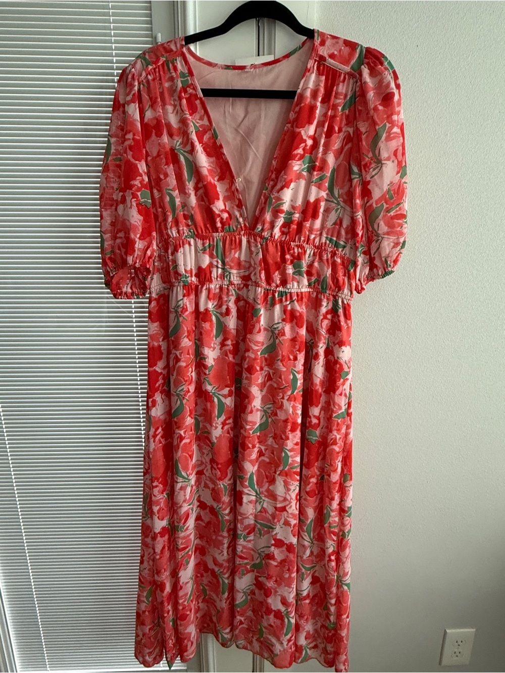 Floral V-Neck Red Maxi Dress w/ Missing Button